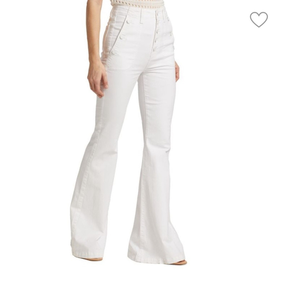 7 For All Mankind Women Portia wide Megaflare Jeans high waisted white 31 denim - Picture 1 of 14